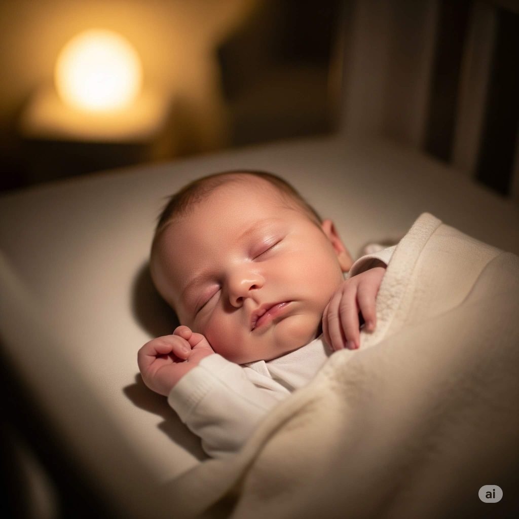 Un bebé durmiendo plácidamente en su cuna, representando cómo lograr que un bebé duerma del tirón.